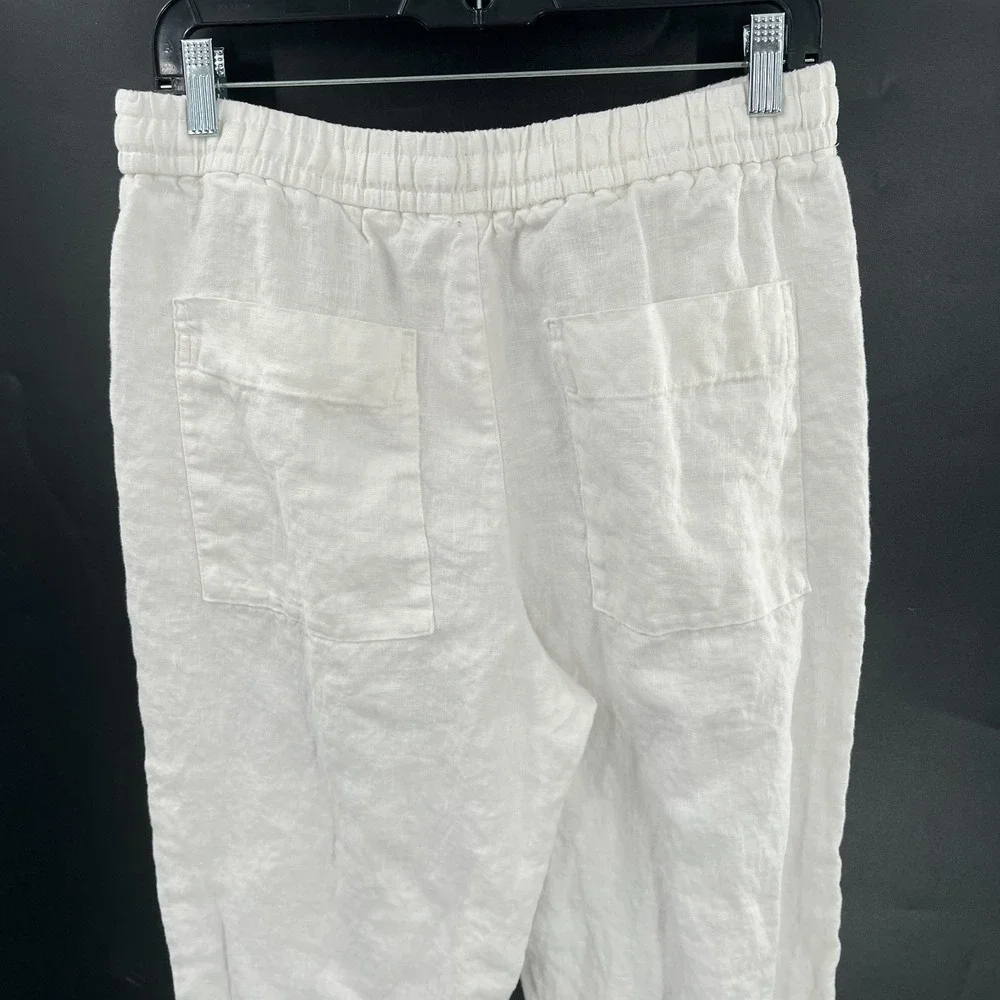 Zara 100% linen white pants tapered leg coastal grandma natural boho casual‎ L